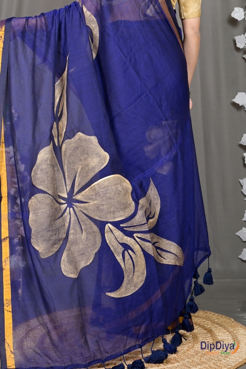 Blue Cotton Blended Soura Printed Handloom Saree (602)